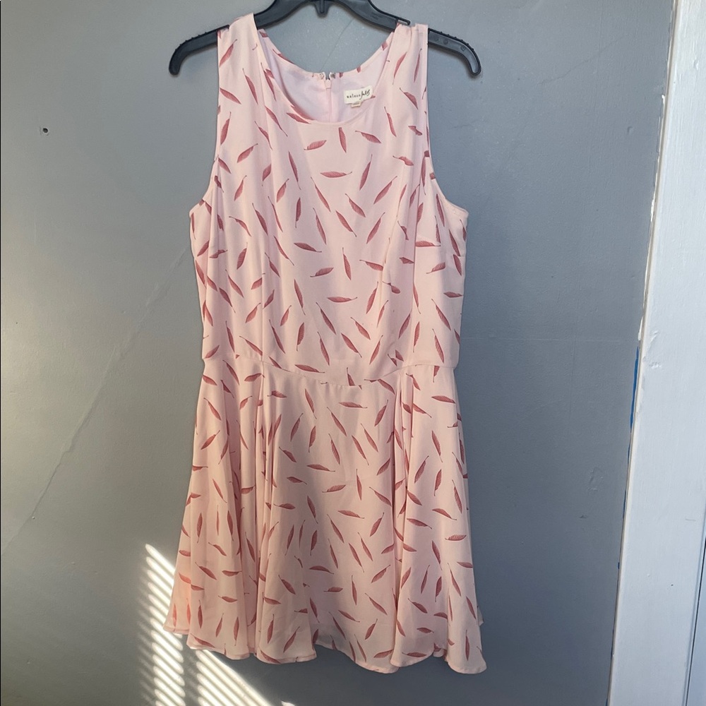 Maison Jules XL sleeveless baby pink feather print midi dress coquette romantic